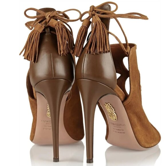 Aquazzura Brown Suede Cutout Get Me Everywhere 105 Heels SIZE 9 EU 39 - Picture 6 of 14